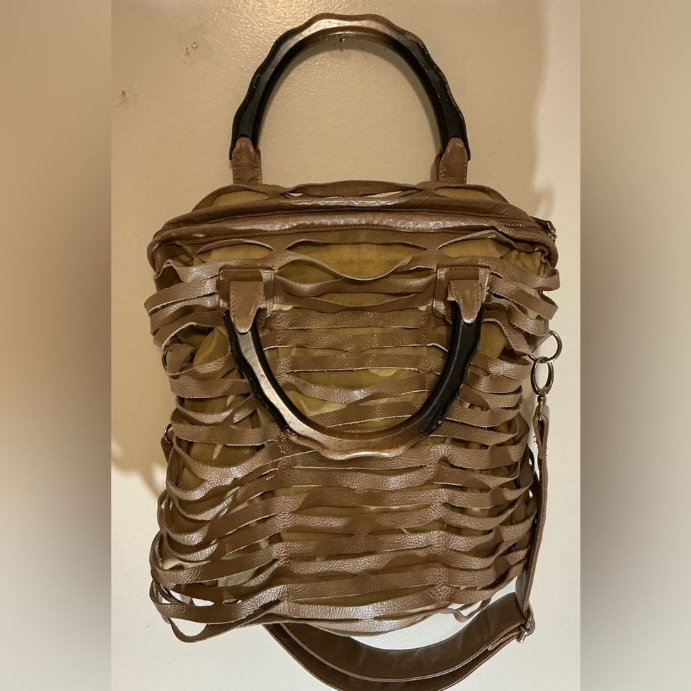 A Rare Vintage Romygold Beige Tan Leather Large Heavy slash tote handbag Bag